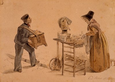 Een man met een draaiorgel en een koffieverkoper, 1828 door Edmund Thomas Parris