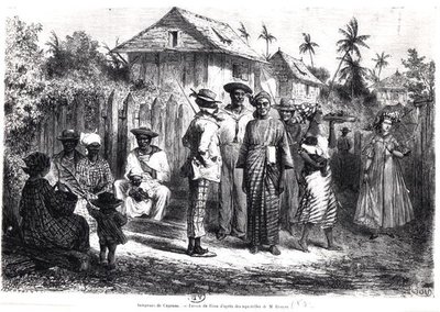 Inboorlingen van Cayenne, naar aquarellen van M. Bouyer, gegraveerd door Antoine Valery Bertrand (geb. 1823) door Edouard (after) Riou