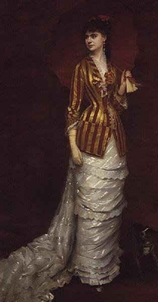 Elegante dame die met haar hond wandelt door Edouard Alexandre Sain