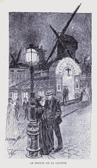 Boheems Parijs: Le Moulin de la Galette (litho) door Edouard Alfred (1875 1954) Cucuel