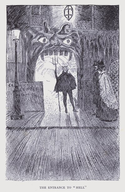 Boheems Parijs: De ingang van de "Hel" (litho) door Edouard Alfred (1875-1954) Cucuel
