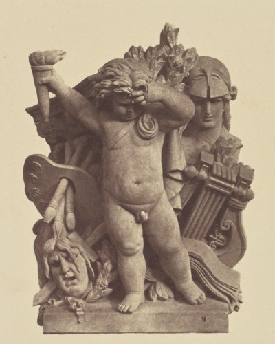 [Les Beaux-arts", Beeldhouwwerk van Nicolas Guillemin, Decoratie van het Louvre, Parijs]. door Édouard Baldus