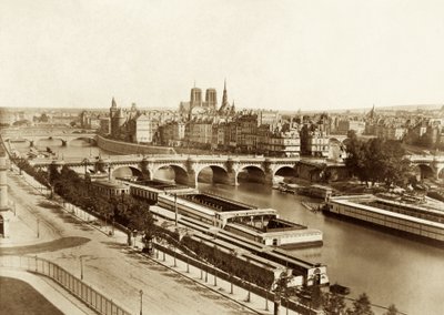 Seine met bruggen, op de achtergrond Notre-Dame de Paris door Édouard Baldus