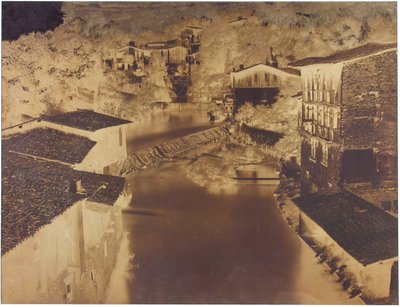 Zonder Titel [huizen bij een rivier, mogelijk Italië of Frankrijk], 1854 door Édouard Baldus