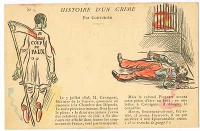 Satirische ansichtkaart in kleuren: Dreyfus-affaire - Henry Kolonel Illustratie door Couturier door Edouard Couturier