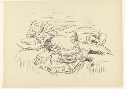 Lezende vrouw ligt op bed door Edouard Crébassa