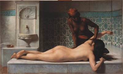 Massage, hammam scène, 1883 door Edouard Debat Ponsan