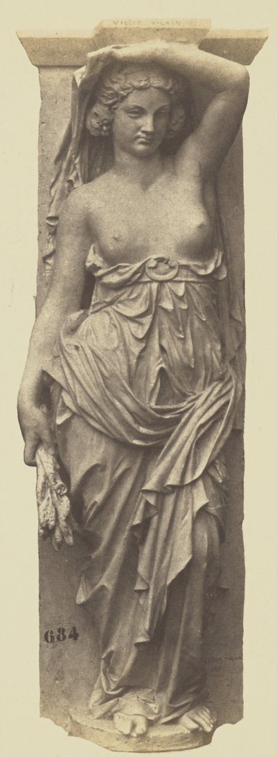 Kariatide door Victor Vilain, decoratie van het Louvre, Parijs door Edouard Denis Baldus