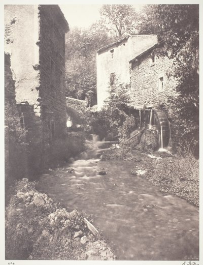 Watermolens in Auvergne door Edouard Denis Baldus