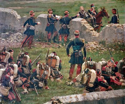 Avond van de slag bij Rezonville Gravelotte. Grenadiers van de Keizerlijke Garde in rust door Jean Baptiste Edouard Detaille