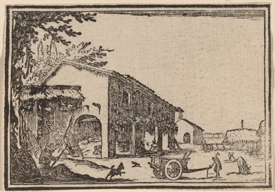 Binnenplaats van een boerderij door Edouard Eckman after Jacques Callot