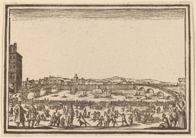 Vuurwerk op de Arno, Florence door Edouard Eckman after Jacques Callot
