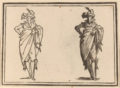 Heer gezien van voren met hand op heupen door Edouard Eckman after Jacques Callot