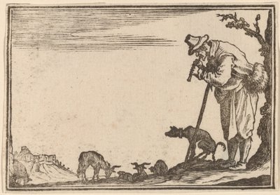 Herder die fluit speelt door Edouard Eckman after Jacques Callot