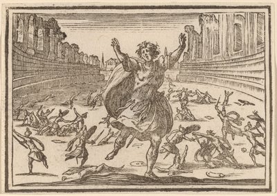 Schermutseling in een Romeins circus door Edouard Eckman after Jacques Callot