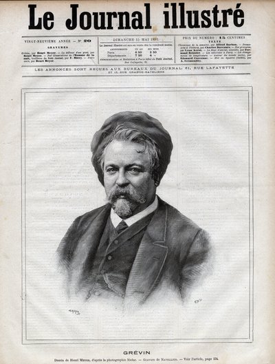 Alfred Grevin (1827-1892) beeldhouwer, cartoonist, cartoonist en ontwerper van Franse theaterkostuums - Gravure door Navellier naar een foto van Nadar in 