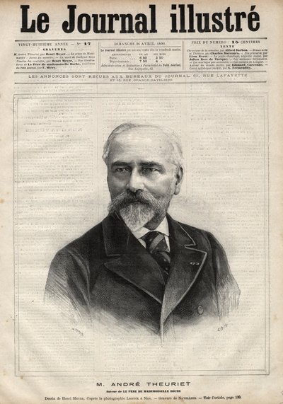 Portret van Andre Theuriet (1833-1907), Franse romanschrijver, dichter en academicus - Gravure door Navellier in 