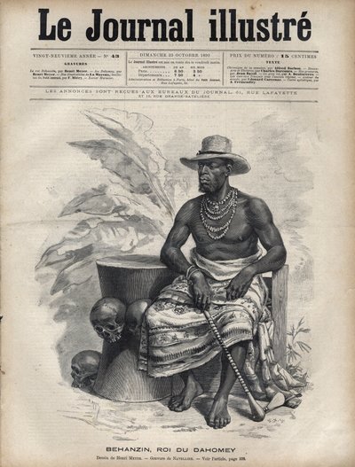 Portret van Behanzin (1844-1900), koning van Dahomey (Benin) - gravure door Navellier in 
