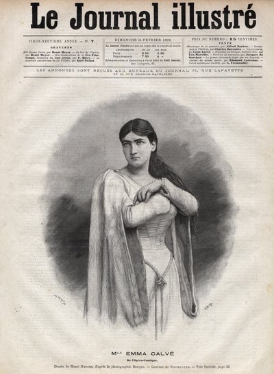 Portret van Emma Calve (Rosa Noemie Emma Calvet de Roquet, genoemd) (1858-1942), Franse sopraan - Gravure door Navellier in 