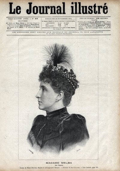 Portret van Nellie Melba (Helen Porter Mitchell, genoemd) (1861-1931), Australische sopraan - Gravure door Navellier in 