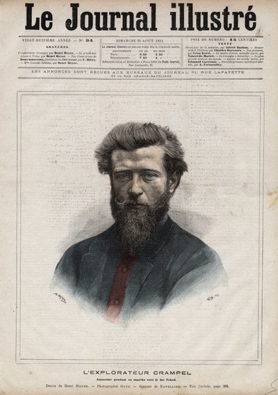 Portret van Paul Crampel (1864-1891), Franse ontdekkingsreiziger van Centraal-Afrika - Gravure door Navellier in 