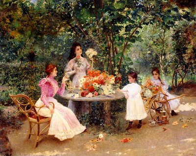 Theetijd in de tuin door Edouard Frederic Wilhelm Richter