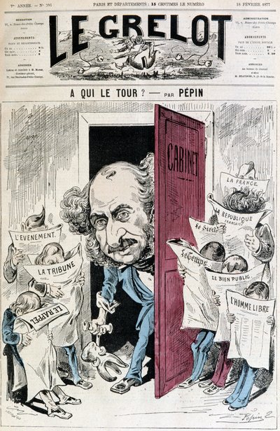 (Cartoon over perscensuur) - door Pépin, in Le Grelot van 18/02/1877 door Edouard Guillaumin Pepin