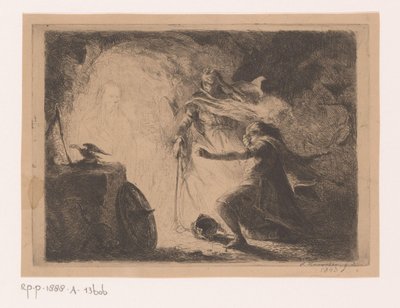 Saul bij de heks van Endor door Edouard Hamman (signed by artist)