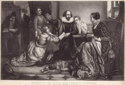 Shakespeare met zijn familie in Stratford on Avon, voordracht van de tragedie van Hamlet door Edouard Jean Conrad Hamman