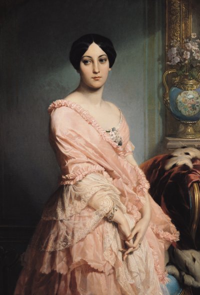 Portret van Madame F, 1850-51 door Edouard Louis Dubufe