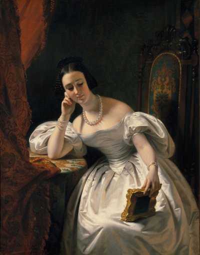 Jong meisje met een portret, ca. 1840 door Edouard Louis Dubufe