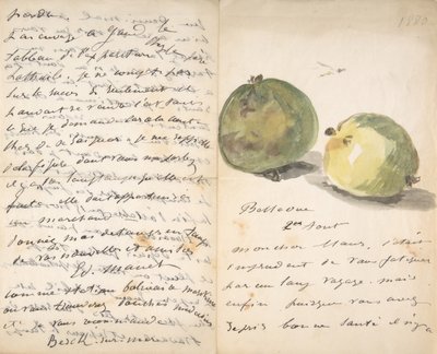 Een brief aan Eugène Maus, versierd met twee appels door Édouard Manet