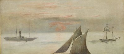 Boten op Zee, Zonsondergang door Édouard Manet