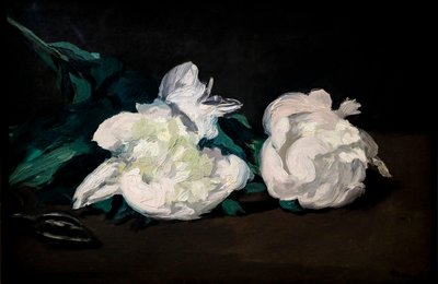 Tak van witte pioenen en snoeischaar door Édouard Manet