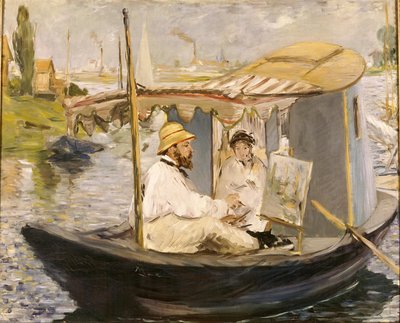 Claude Monet schildert in zijn atelierboot door Édouard Manet