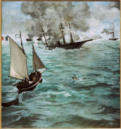 De slag tussen de U.S.S. Kearsarge en de C.S.S. Alabama door Édouard Manet