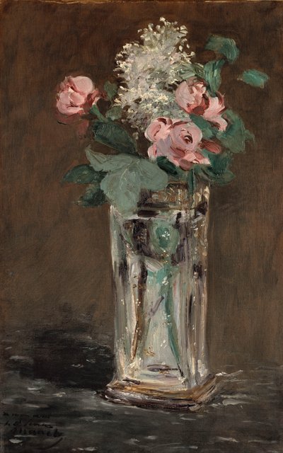 Bloemen in een kristallen vaas door Édouard Manet