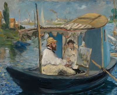 Duits: Die Barke Claude Monet schildert in zijn atelierboot door Édouard Manet