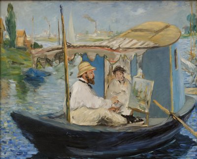 Duits: Die Barke Claude Monet schildert in zijn atelierboot door Édouard Manet