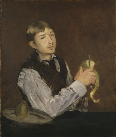 Jonge jongen die een peer schilt door Édouard Manet