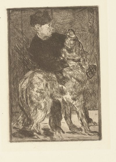 Jongen speelt met hond door Édouard Manet
