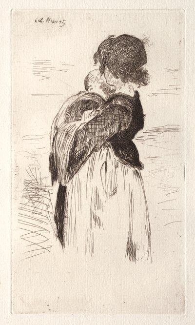 Het kleine meisje dat een baby vasthoudt door Édouard Manet