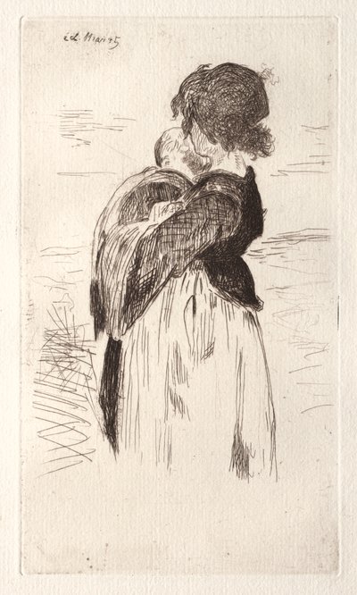 Het kleine meisje dat een baby vasthoudt door Édouard Manet