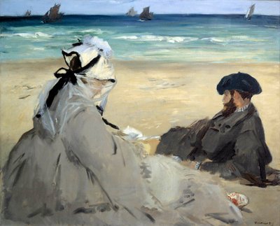 Op het strand (Suzanne Manet en zijn broer Eugene) door Édouard Manet
