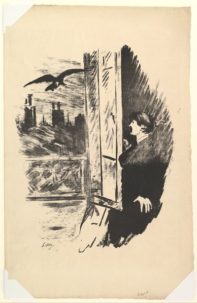 Hier Opende Ik de Luiken. Illustratie bij De Raaf door Edgar Allan Poe, 1875 door Édouard Manet