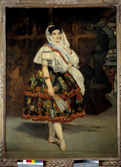 Portret van Lola de Valencia De danseres Lola Melea in traditionele Spaanse kleding door Édouard Manet