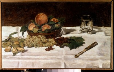 Stilleven, fruit op een tafel door Édouard Manet