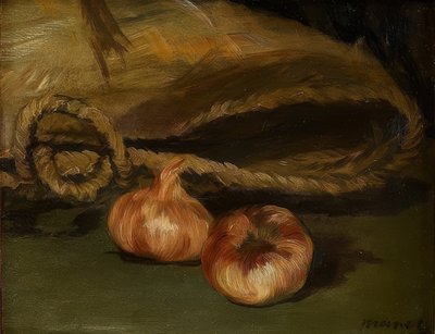 Stilleven met tas en knoflook door Édouard Manet