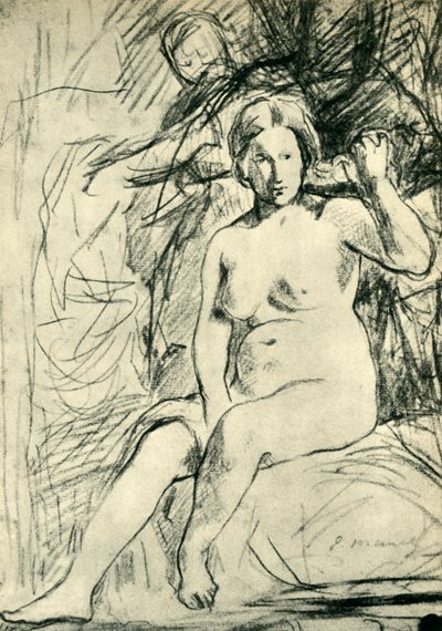 Studie van een Zittende Naakte La Toilette, 1858-1860 door Édouard Manet