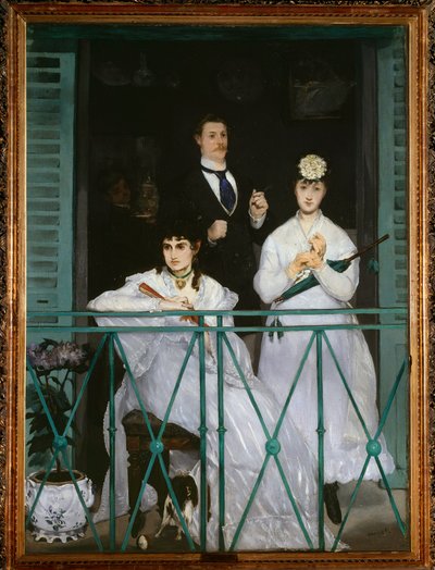 Het balkon (portretten van Berthe Morisot, Fanny Claus, Antoine Guillemet en Leon Leenhoff) door Édouard Manet